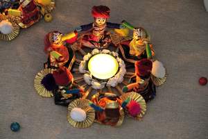 Handmade Recycled Material Rajasthani Dolls Puppet <b>Tealight</b> Candle Holder, Multicolor (13 cm x 13 cm 6.5 cm) (Pack of 1) - Product Image 2