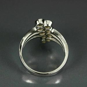 Bague de fiançailles en moissanite ronde à facettes, sertie de 9 pierres, bague cocktail, argent 925, triple rangée, cadeau de mariage, bague de luxe pour femmes - Product Image 4