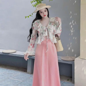 Jupe à fleurs été ensembles femmes prix usine Odm lavable emballage personnalisé Vietnam fabricant long pour fille 2 pièces Sor - Product Image 2