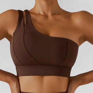Women's Breathable Quick Dry Plus Size Workout Yoga Sports <b>Bra</b> One Shoulder Push up Medium Support <b>Removable</b> <b>Pads</b> - Product Image 1