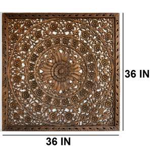 Panel de Pared de Madera y MDF, Diseño Floral Mandala Cuadrado, 36 x 36 Pulgadas, Decoración de Pared Tallada Tradicional para Salas de Estar y Dormitorios - Product Image 3