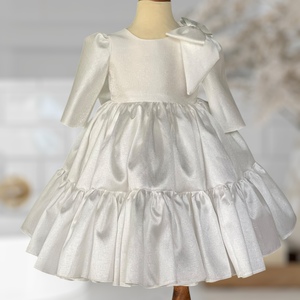 Vestido de fiesta de comunión de manga larga Tafta para clima frío para niñas con lazo en los hombros hecho en Vietnam para niños - Product Image 5