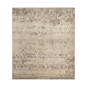 Alfombra Afgana de Lana Tejida a Mano, Color Gris Negro, Modelo Re-1296, Patrón Geométrico Tabriz, para Hogar, Rectangular 9x12, para Sala de Estar o Pasillo - Product Image 1