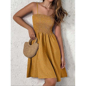 Jane's Women's A-Line Shirred Dot Pattern Short Supreme <b>Dress</b> with Spaghetti Straps for Casual Summer Wear - Product Image 1