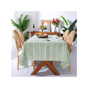 Green Lines Dining Cotton Linen <b>Table</b> <b>Cloth</b> 60x120 Inch Washable Lightweight ISO 9001 Balanced Weave Everyday Dining Setup - Product Image 1
