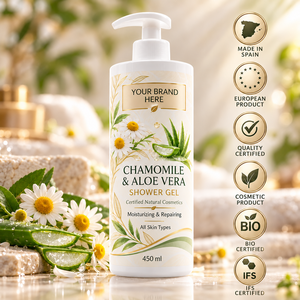 Gel de Baño de Manzanilla y Aloe Vera de Marca Privada 450ml |   Gel de Ducha Vegano Natural |   Fabricante OEM España - Product Image 1