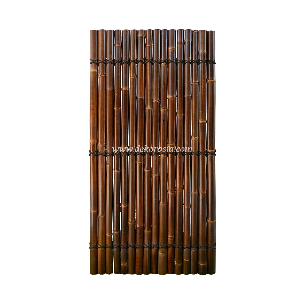 Half Bamboo Fence with 3 Black Bamboo Slats and Black Coco Rope, Bamboo Panels for Garden Decoration