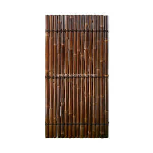 Cerca De Bambu Meia Com 3 Slats De Bambu Preto E Corda De Coco Preto, Painéis De Bambu Para A Decoração Do Jardim