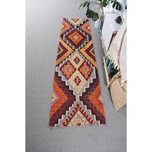 2.5x9.4 ft Vintage Rug, Turkish <b>Runner</b> Rug, <b>Red</b> Solid Wool Rug - Product Image 1