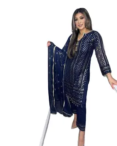 NUEVO DISEÑADOR PARTY WEAR 9 MM CHINE SECUENCIAS TRABAJO TOP CON DUPATTA - Product Image 1