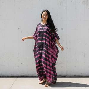 Kaftan pour femmes, tie-dye, longueur au sol, écologique, naturel, ample, décontracté, bohème, vêtements de plage d'été, 100% coton - Product Image 2