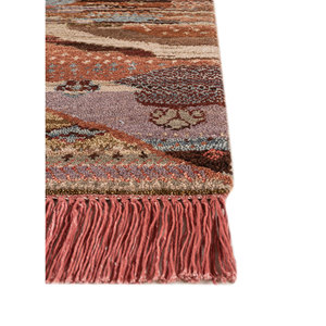 Alfombra Clásica Manchaha Grande de Lana y Seda Anudada a Mano, Roja y Naranja con Patrón Geométrico para el Hogar, Pasillo, para Adolescentes -Lub-131 - Product Image 4