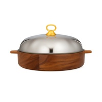 Plat de service en bois et en acier inoxydable avec couvercle en or élégant pour servir et exposer des aliments avec style à vendre
