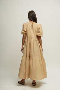 Recién llegado, maxi vestido de algodón Beige, cómoda túnica tejida en capas con bolsillos y mangas largas - Product Image 4