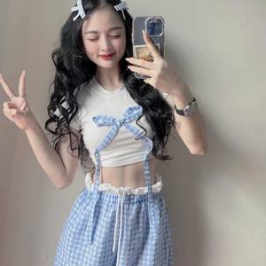 ชุดครอปท็อป2ชิ้นสำหรับเด็กผู้หญิงชุดครอปท็อปแบบธรรมชาติซักได้ฤดูร้อน - Product Image 4