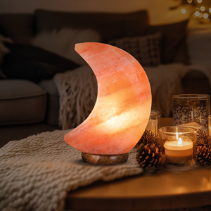 Lámpara de sal Rosa natural en forma de luna del Himalaya de buena calidad al por mayor lámpara de sal de aromaterapia con base de madera elegante lámpara de amor - Product Image 3