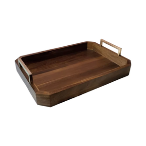 Plateau carré en bois avec poignée en métal Design moderne pour la cuisine et le salon Plateau de rangement facile à nettoyer - Product Image 1