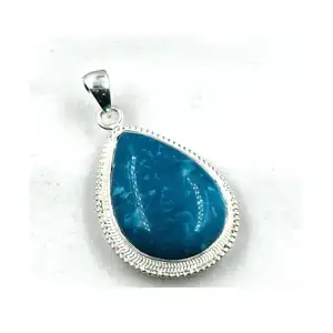 Gros 925 Argent Chunky Pendentif Arizona Turquoise Forme de poire Style classique Fine Jewelry avec breloques en laiton pour les enfants - Product Image 1