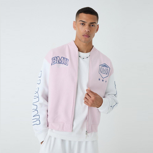 2024 nouveau Style hommes personnalisé laine université veste rose cuir corps blanc broderie support fermeture à glissière Chenille tissé méthode - Product Image 1