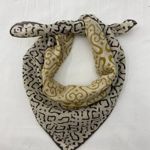 Organic Cotton Handmade Block Print <b>Bandana</b> Scarf Cream Pumpkin Steel - Product Image 1