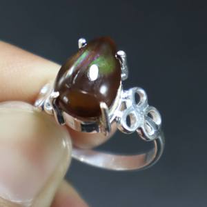 แหวนโมราไฟเม็กซิกันธรรมชาติอัญมณีทรงหลังเบี้ยแบบเรียบ925แหวนเงินสเตอลิงแหวนเงินอาเกตไฟขายส่ง - Product Image 1