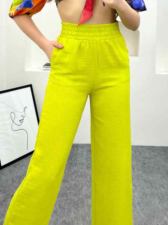 Custom Wide Leg Women's Pants Trousers Loose Style Pants High Waist Fashion Casual Wide Leg Palazzo Pants Lime Spring and Summer
