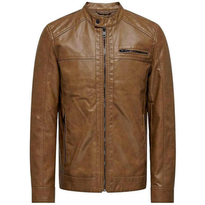 Abrigo con bolsillos con cremallera para hombre, chaqueta de cuero con cuello levantado, chaqueta informal de piel sintética para motocicleta - Product Image 4