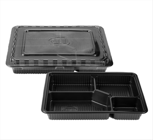 Gran promoción, proveedor de Vietnam, contenedor de plástico desechable para alimentos con 2-4 compartimentos con tapa de PET transparente, Color negro para llevar - Product Image 1