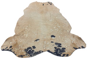 Alfombra de piel de vaca teñida con lavado ácido hecha a mano, pelo marrón y negro en alfombra de cuero con acabado Devore de lámina dorada - Product Image 6