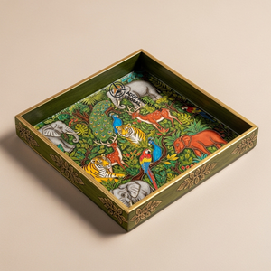 Plateau de service en bois biodégradable fait à la main, art de la jungle, décoratif, en vrac, personnalisé, décoration intérieure, artisanat indien de luxe - Product Image 1