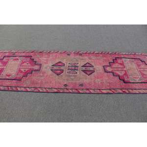 2.8x10.4 ft Vintage Turkish Rug, <b>Runner</b> Rug, Herki <b>Red</b> Wool Rug - Product Image 3