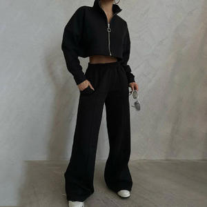 Conjunto de dos piezas de alta calidad para mujer de último estilo, pantalones de chándal con capucha y cremallera de Color sólido, tela de punto informal para deportes de invierno - Product Image 5