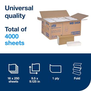 Toallas de Papel Multidobladas Tork Advanced, Blancas, 1 Capa, 250 Toallas/Paquete, 16 Paquetes/Caja (MB540A) - Product Image 1