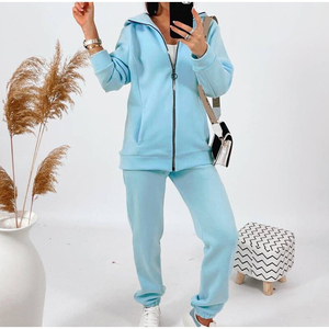 Ensemble deux pièces survêtement pour femmes veste à fermeture éclair haut et pantalon à jambes larges jogging assis - Product Image 5