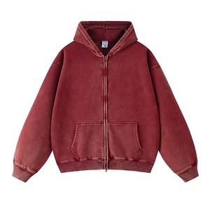 Último diseño Vintage Streetwear Edge Damage Snow Wash Digital Zipper-Up Fleece Oversized Eco-Friendly Hoodie Winter Lining 100% - Product Image 6