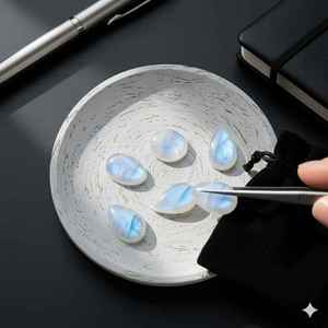 มูนสโตนสีรุ้งธรรมชาติ 100% ทรงแปดเหลี่ยม แบบคาโบชอง รูปหัวใจ หินหลวม สีขาว พร้อมสีธรรมชาติที่โดดเด่น 100% ธรรมชาติ - Product Image 2