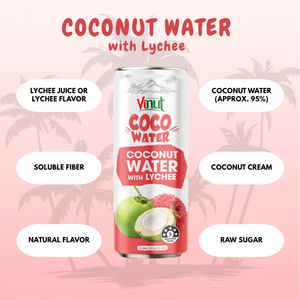 Eau de coco litchi 320ml Boisson d'hydratation végétalienne sans sucre Marque privée OEM Vietnam Usine - Product Image 3