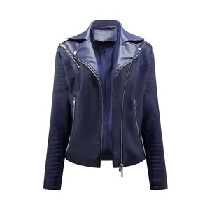 Veste en cuir d'agneau, robe en cuir ajustée, veste de moto pour femme, coupe ajustée, fermeture éclair oblique, veste noire rock punk, qualité PU - Product Image 5