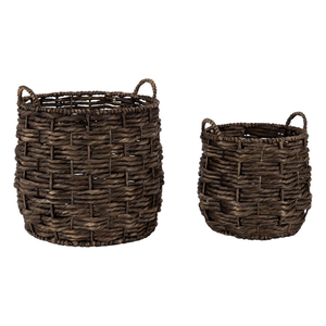 Ensemble de paniers rustiques en jacinthe d'eau tressés à la main avec poignées latérales – Rangement durable en fibre naturelle pour salon, buanderie et plantes - Product Image 1