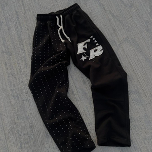 เสื้อมีฮู้ด360กรัมมีซิปตัวยาวผ้าฟลีซผ้าฝ้าย100% โอเวอร์ไซส์พร้อมกางเกงขายาวปักลายด้วยพลอยเทียม - Product Image 4