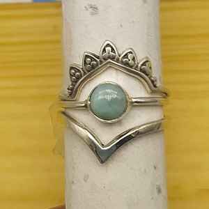 Larimar Bague empilable à deux bandes Léger Minimaliste Bohème Artisan Fabriqué en argent sterling 925 Lunette Setting Parties - Product Image 3