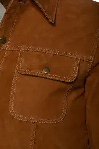 Camisa de manga corta de cuero genuino OEM personalizada para hombre con cuello levantado, clásica y formal en diferentes colores, nuevo diseño - Product Image 3