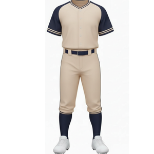 Uniforme de Béisbol Raglán Beige y Azul Marino Más Vendido, Jersey de Alto Rendimiento con Ribete de Doble Raya y Pantalones de Equipo a Juego - Product Image 2