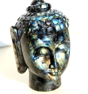 Escultura de piedras preciosas de labradorita hecha a mano, cabeza de Buda moderna tallada, arte religioso de tendencia y estatua coleccionable de la India - Product Image 2