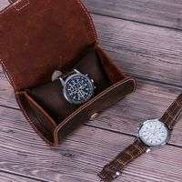 Custom Handgemaakte Luxe Lederen Ronde Horloge Roldoos Gepersonaliseerde Duurzame Beschermende Reiskoffer Slots Beste Man Horloge Opslag