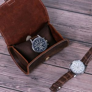 Boîte de rouleau de montre ronde en cuir de luxe faite à la main personnalisée étui de voyage de protection durable fentes meilleur homme stockage de montre - Product Image 5