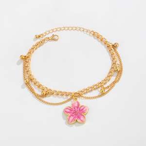 Tobilleras de aleación para mujer con pequeñas flores coloridas en forma de gota a la moda - Product Image 2