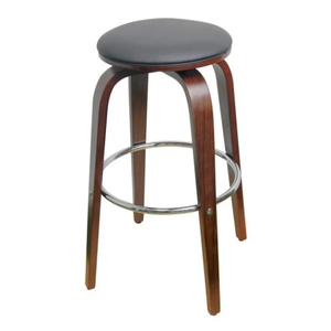 Taburete de Bar Contemporáneo sin Respaldo, de Madera, con Cojín Acolchado y Anillo de Apoyo para los Pies de Metal, en PU Negro, para Bar, Club o Cocina - Product Image 5