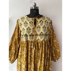 Vestido de verano de estilo bohemio para mujer, Túnica India dulce de encaje a rayas con estampado de algodón Floral Bagru para ropa de playa, venta al por mayor - Product Image 3
