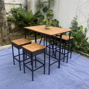 BS00028 Juego de Muebles de Comedor Modernos y Elegantes para Exteriores, Juego de Mesa de Bistró, Mimbre, Ratán, Madera, Juego de Bar, Altura Seccional 4, Sala de Estar - Product Image 1